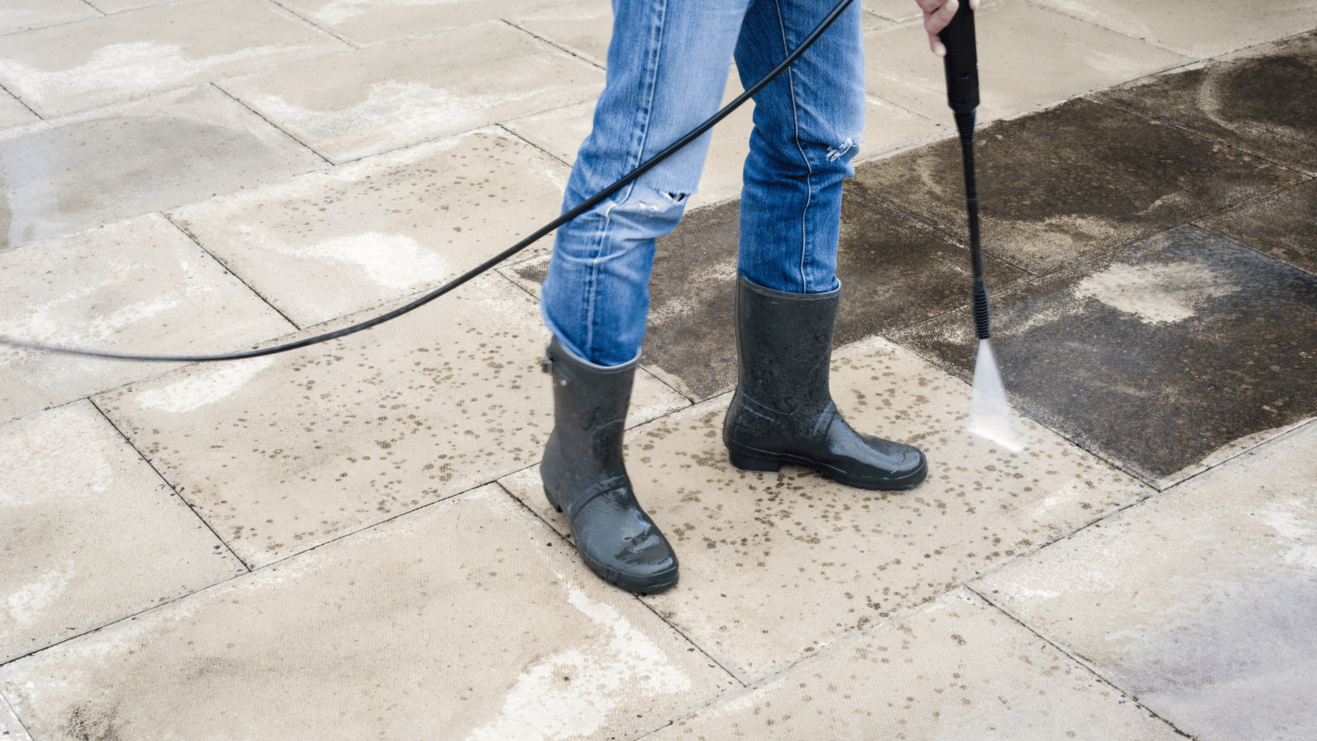 A person with a hose attached to their boots